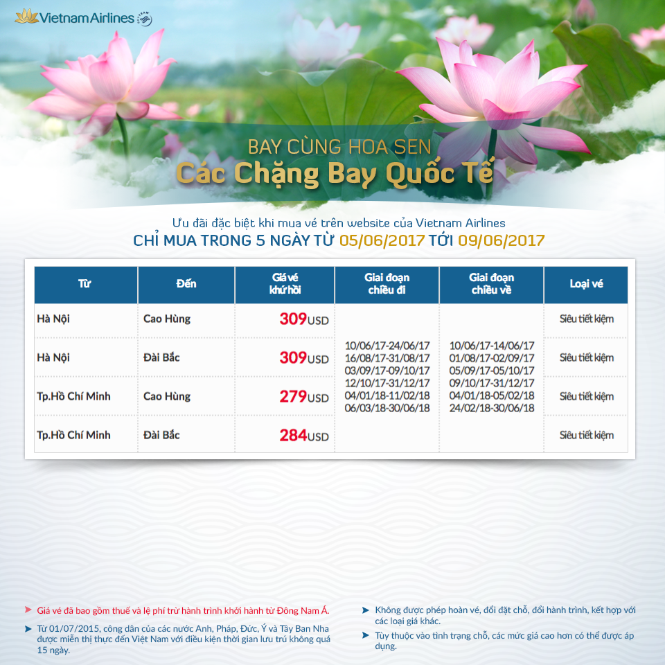 Chương trình khuyến mại Bay cùng hoa sen của Vietnam Airlines